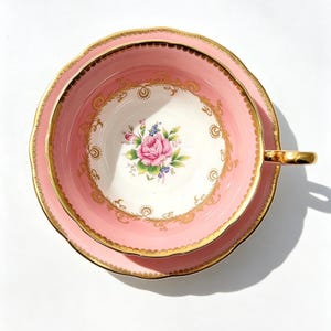 Vintage Aynsley Pink & Gold Rose Teacup and Saucer