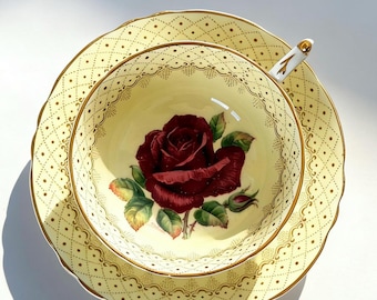 Vintage Paragon Floating Rose Teacup and Saucer  Royal Warrant