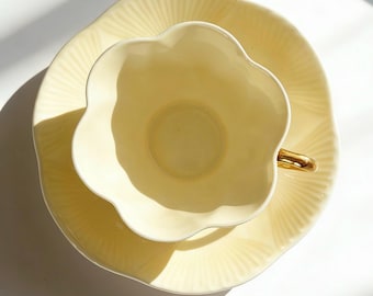 Vintage Shelley Teacup and Saucer – Yellow Dainty Shape with Gold Handle