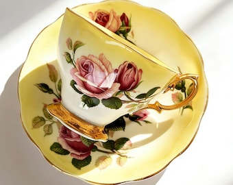 Vintage Royal Albert Yellow Rose Teacup and Saucer Set