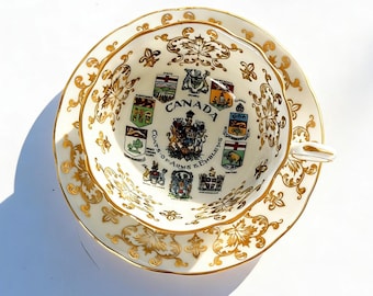 Vintage Paragon Canada Coat of Arms Teacup and Saucer Provincial Shields
