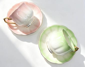 Vintage Royal Albert Rainbow Teacup and Saucer Set (Pink, Green) – Bone China England