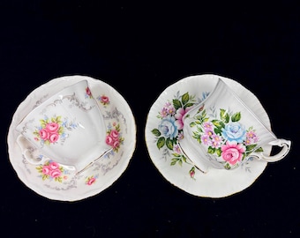 Set of 2 Vintage Royal Albert Tranquillity & Paragon Flower Festival Teacup Saucer