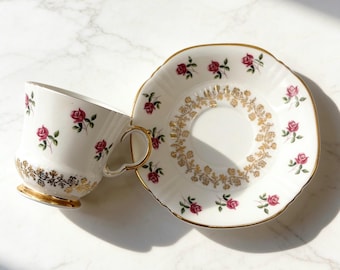Vintage Royal Adderley Teacup and Saucer Set – Pink Rose Bud Pattern