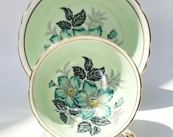 Vintage Paragon Double Warrant Teacup and Saucer, Mint Green Floral