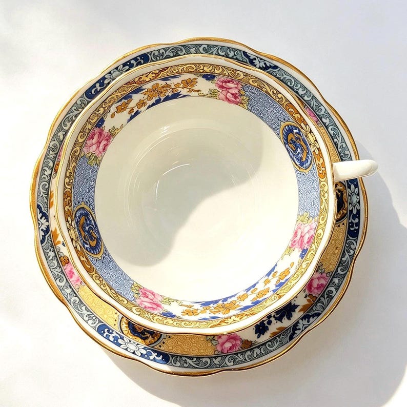 1927 Royal Albert Crown China Teacup and Saucer, Blue and Gold Dragon ...