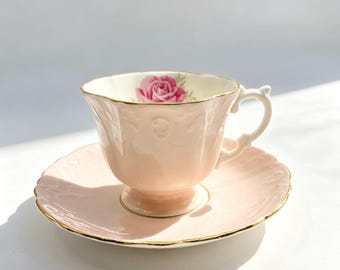 Vintage Aynsley Blush Pink Embossed Teacup and Saucer