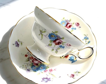 Vintage Hammersley Teacup and Saucer Cottage Floral Footed