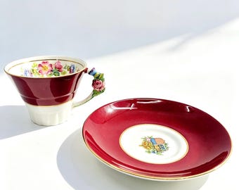 Vintage Paragon 1939 Commemorative Royal Visit Burgundy Teacup and Saucer