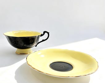 Vintage Paragon Double Warrant Black and Yellow  Teacup and Saucer