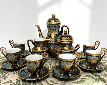 17 Pieces Vintage Japanese Yamasen 24K Gold Plated Porcelain Coffee Set/Espresso
