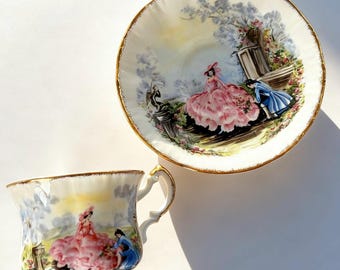 Vintage Paragon Marlborough Series Teacup and Saucer, Crinoline Lady Garden Scene