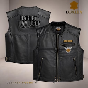 Harley-Davidson Leder-Motorradweste für Herren – Geprägtes schwarzes Rindsleder im Biker-Stil