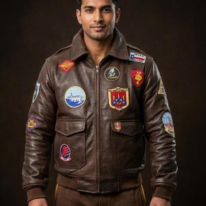 Marxzbot G-1 Flight Jacket Men: Vintage Top Gun Bomber Leather Jacket, Handcrafted Cowhide Aviator Coat, Military Embroidery Patches & Fur