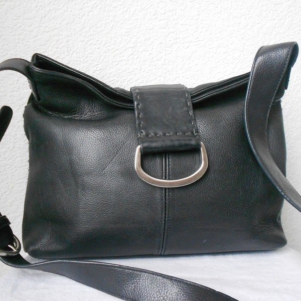 Distressed Genuine Leather Black SLOUCHY Hobo Cross Body /Shoulder Purse