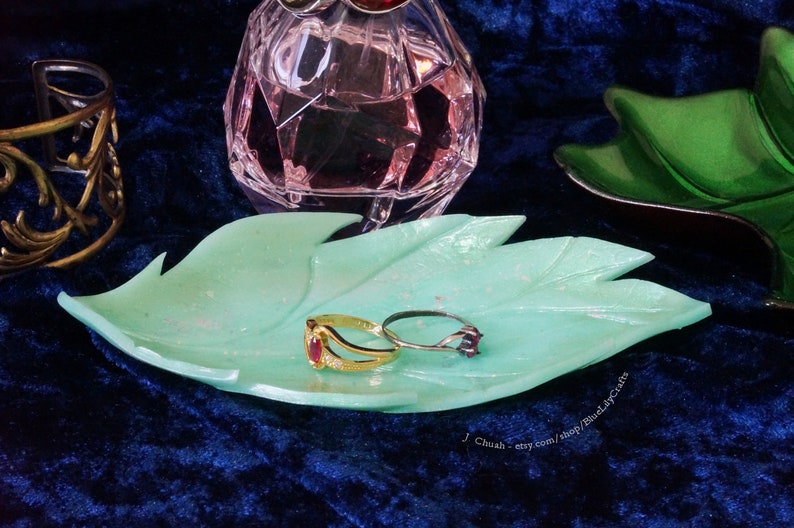 Small Jewellery Dish Iridescent Green Opal Shimmer Effect Decorative Plate Ring Holder made with Polymer Clay