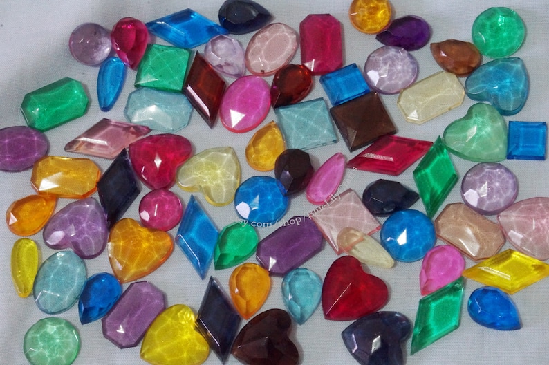 Mixed acrylic GEM variety pack shape 20g craft jewel art kids assorted flat back