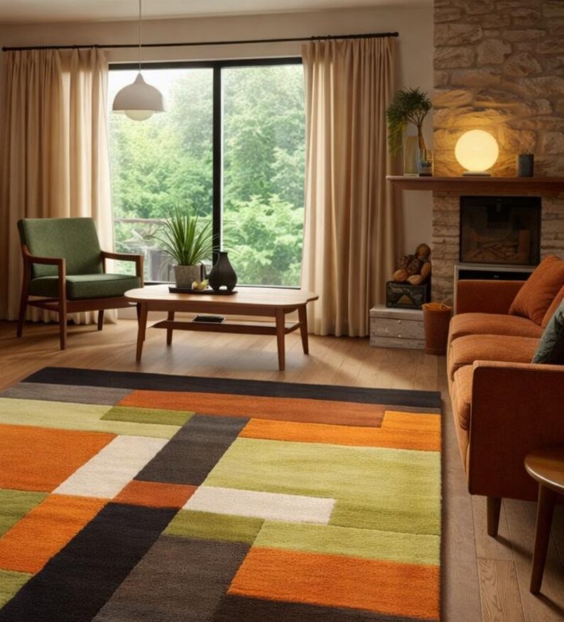 Hand-tufted Wool Rug: Mid-century Modern Geometric Design - Etsy