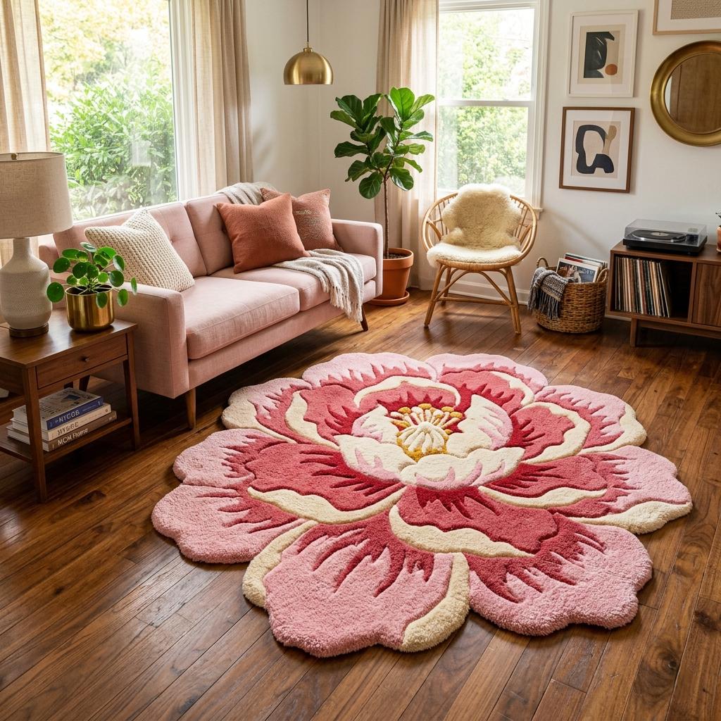 Round Rug 4x4 Pink Roses - Etsy