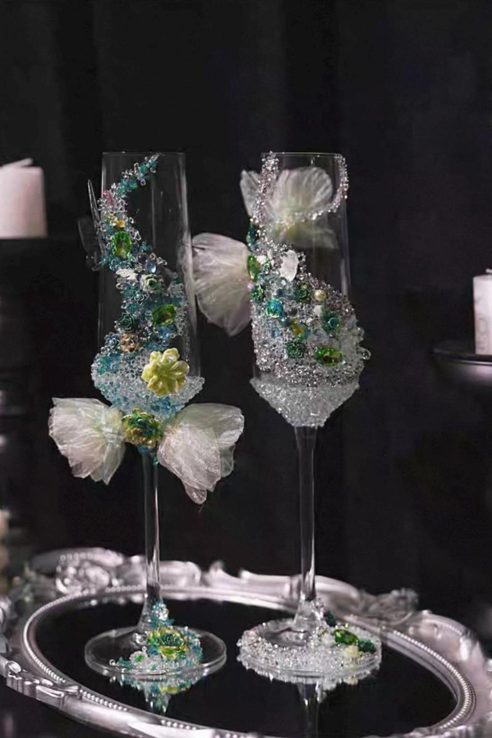 Green Butterfly Wine Glass, Transparent Champagne Glass, Wine Glass ...