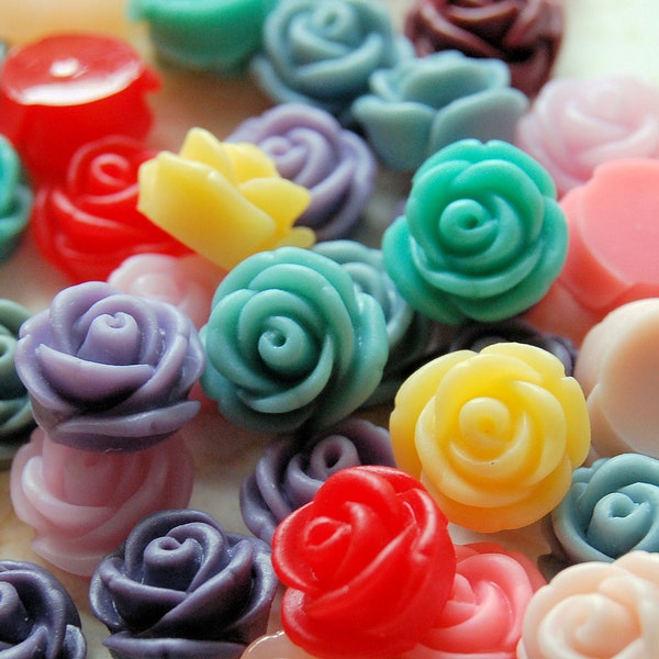 NEW Resin Rose Cabochon Flatback Mixed Lot of 10 11mm Works Great on Bobby Pins