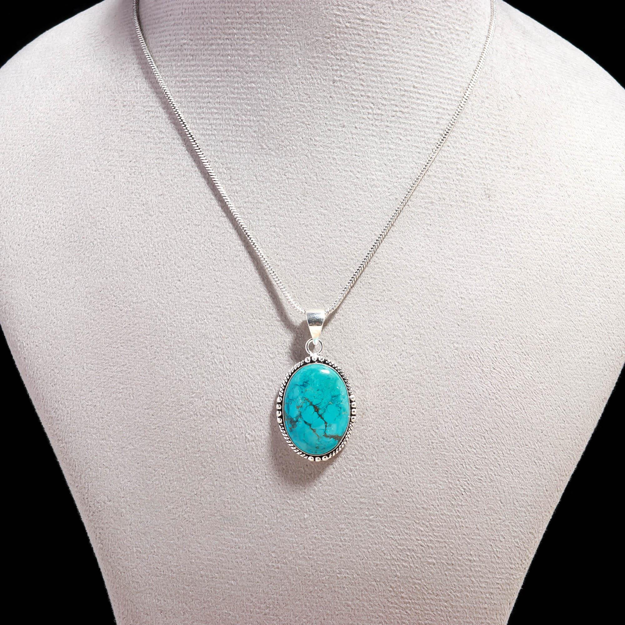 Handmade Kingman Turquoise Pendant: Sterling Silver Bohemian Necklace ...