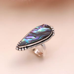 Abalone Shell Ring: 925 Sterling Silver Handgjorda Färgglada Ädelstenar Presentsmycken