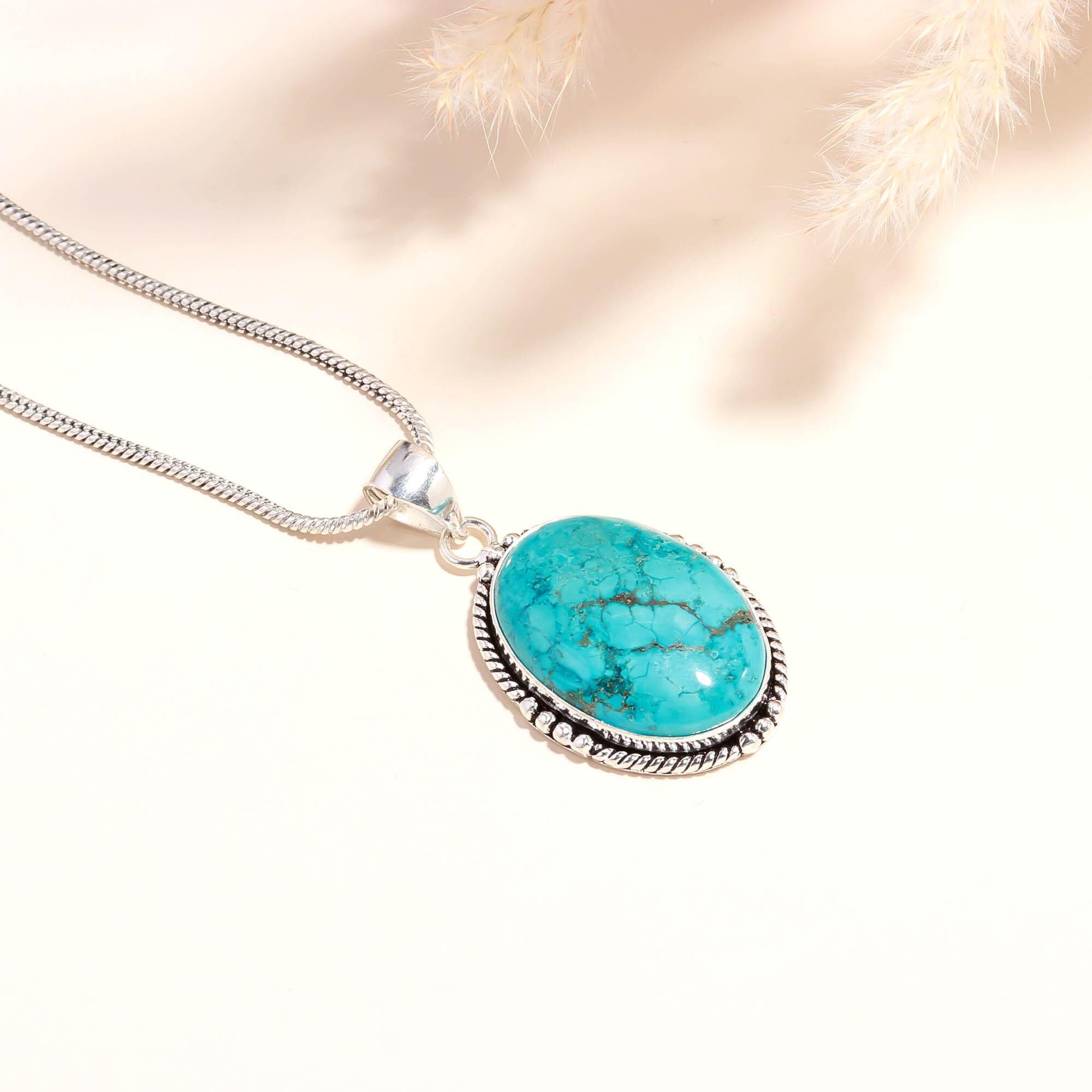 Handmade Kingman Turquoise Pendant: Sterling Silver Bohemian Necklace ...