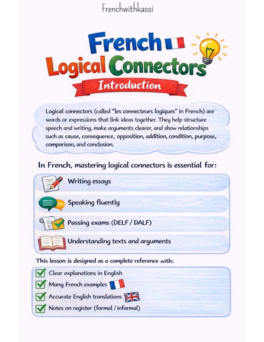French Logical Connectors Lesson Pack – Printable Worksheets ...