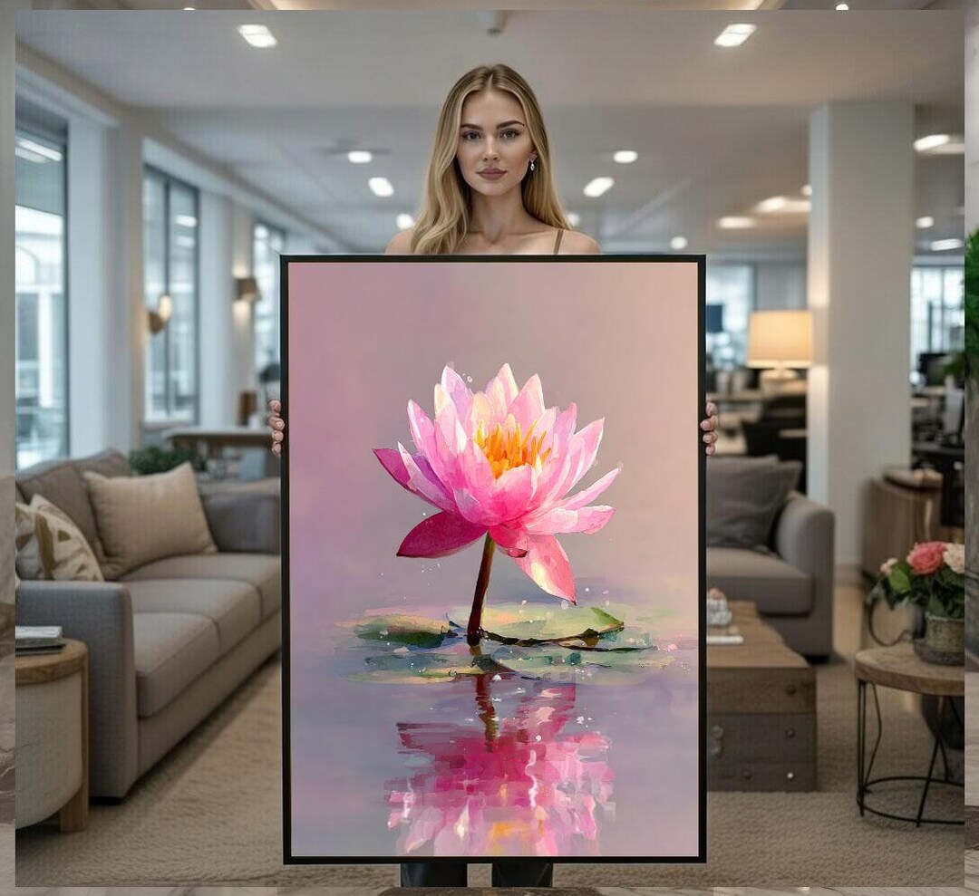 Elegant Pink Lotus Flower Canvas Wall Art Print Tranquil Living Room ...