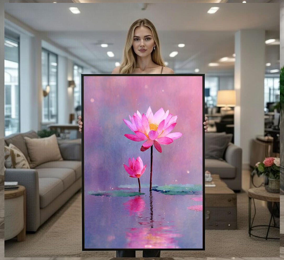 Serene Pink Lotus Flower Canvas Wall Art Print Tranquil Living Room ...