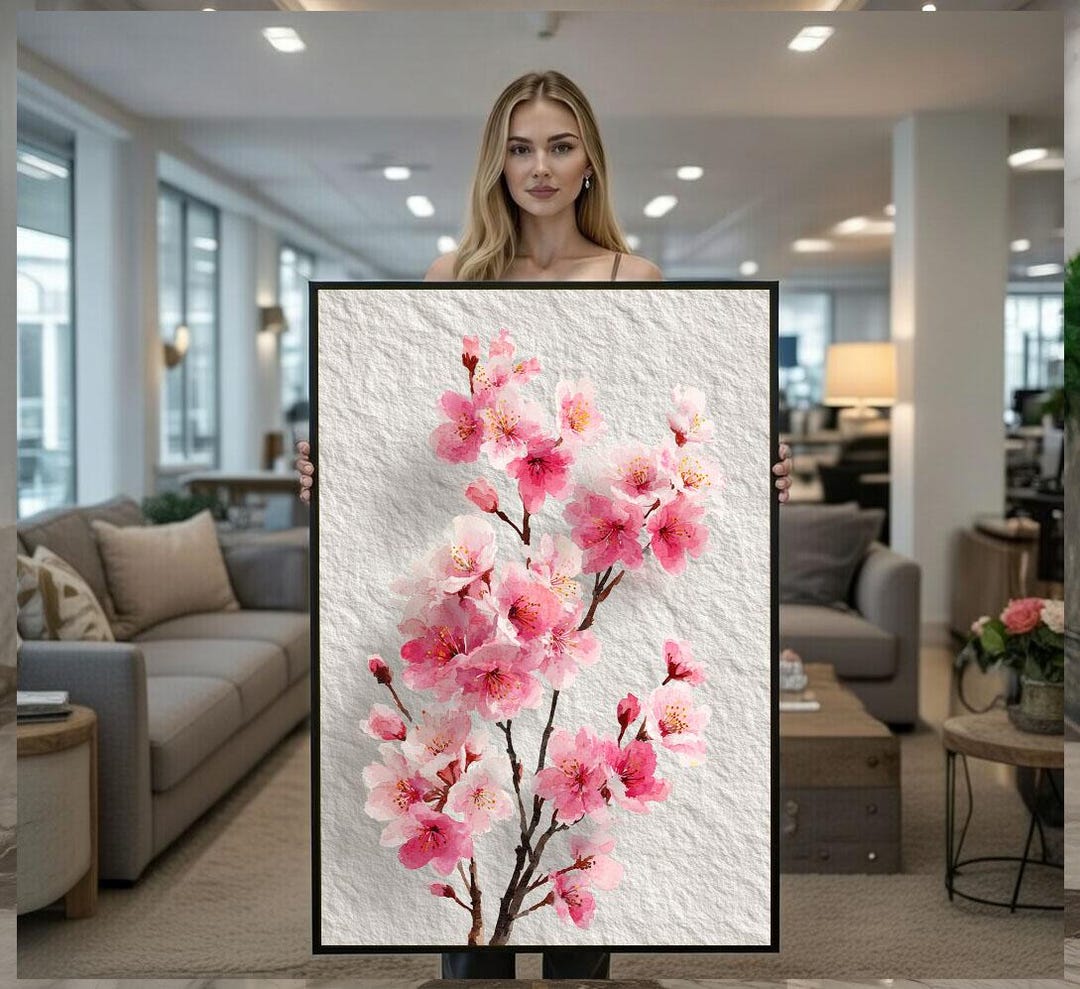 Elegant Cherry Blossom Canvas Wall Art Print Pink Floral Living Room ...