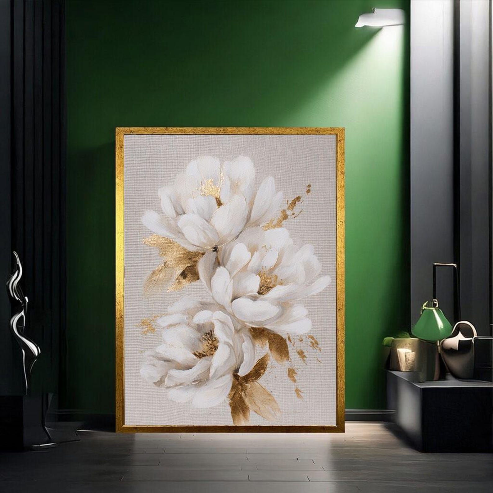 Elegant White Floral Canvas Wall Art Print Modern Living Room Decor ...