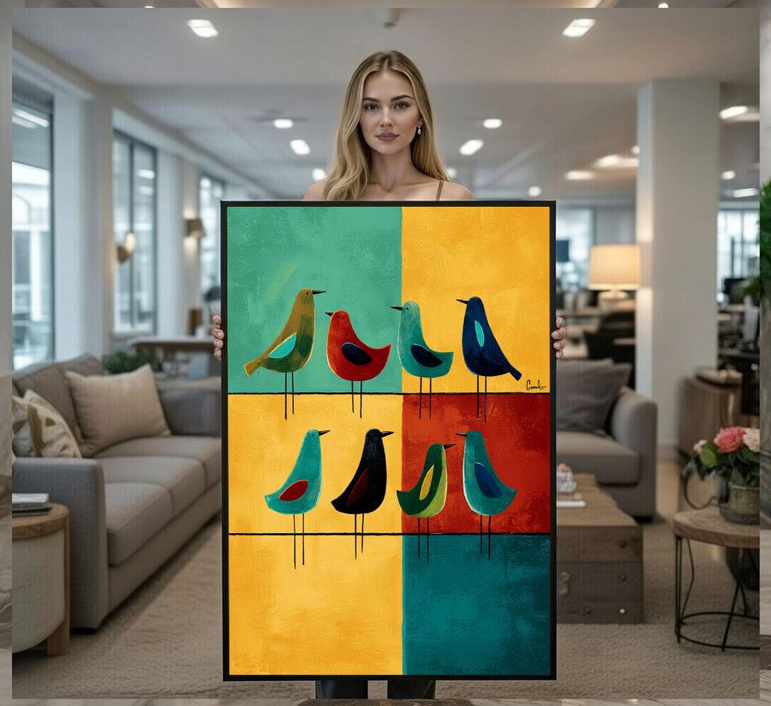 Colorful Birds Abstract Canvas Wall Art Print Modern Living Room Decor ...
