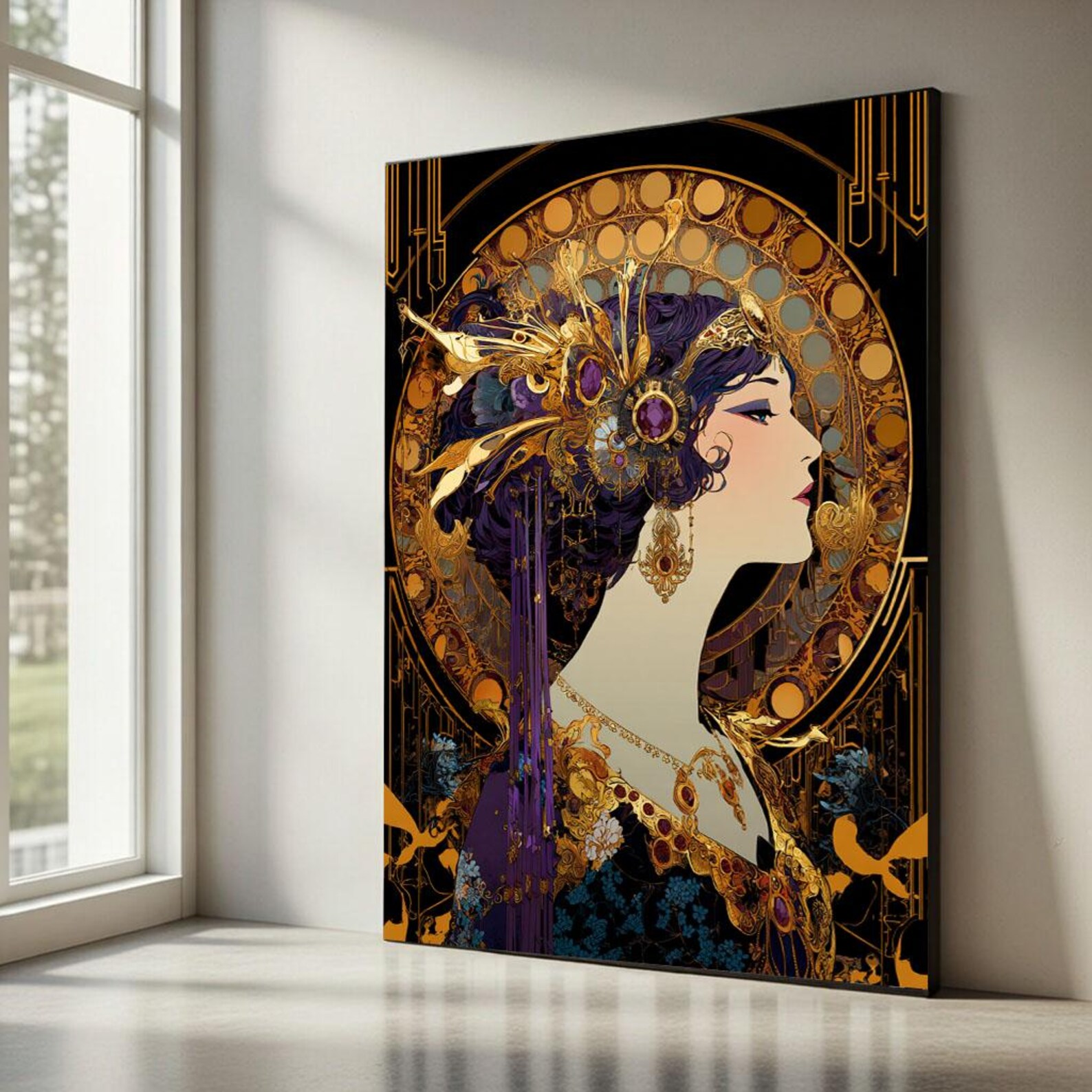 Gustav Klimt Style Princess Canvas Wall Art Print, Royal Woman Portrait ...