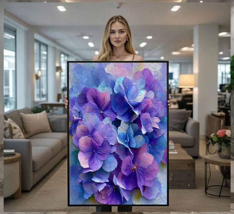 Elegant Floral Hydrangea Canvas Wall Art Print Purple Blue Living Room ...