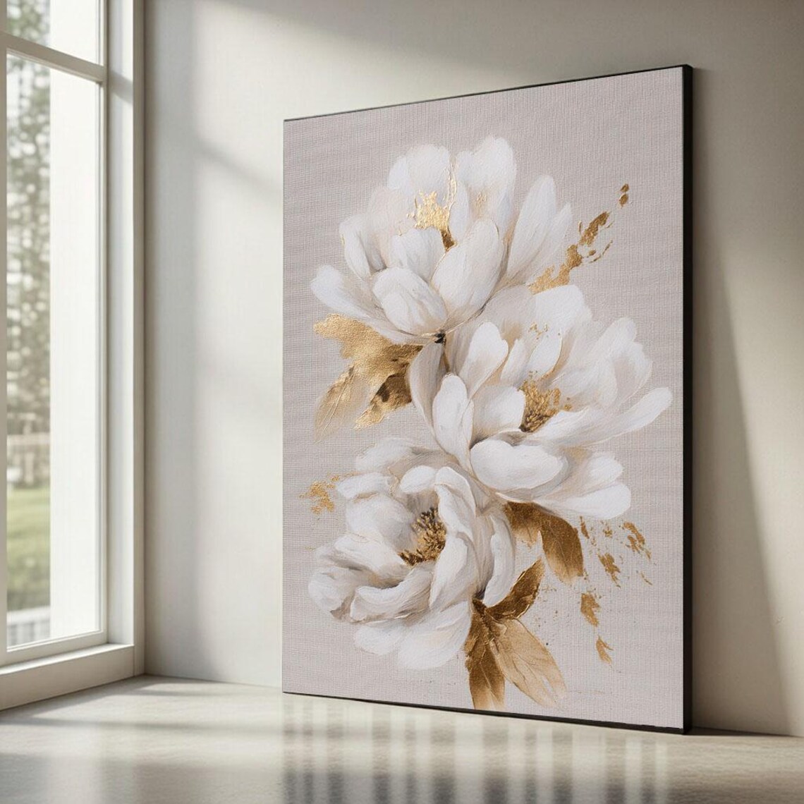 Elegant White Floral Canvas Wall Art Print Modern Living Room Decor ...