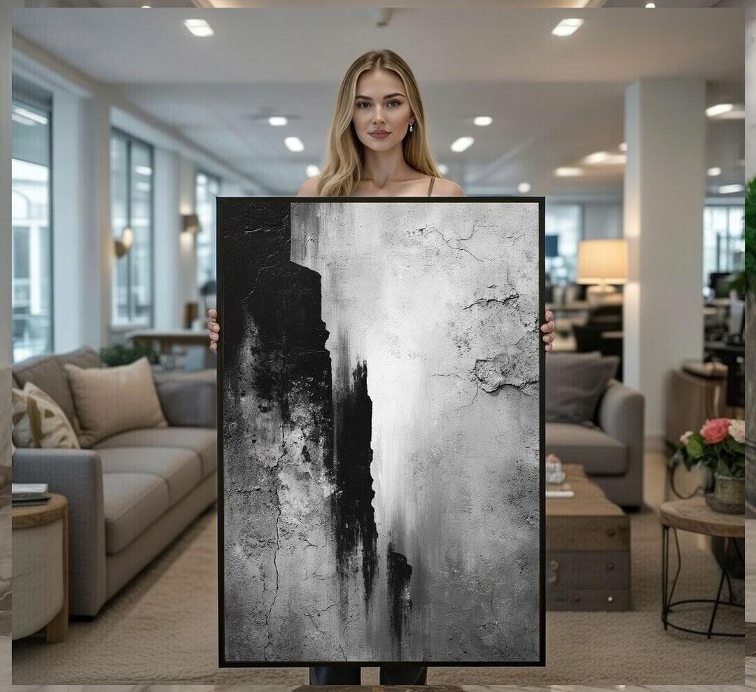 Striking Black and White Abstract Canvas Wall Art Print Modern Living ...