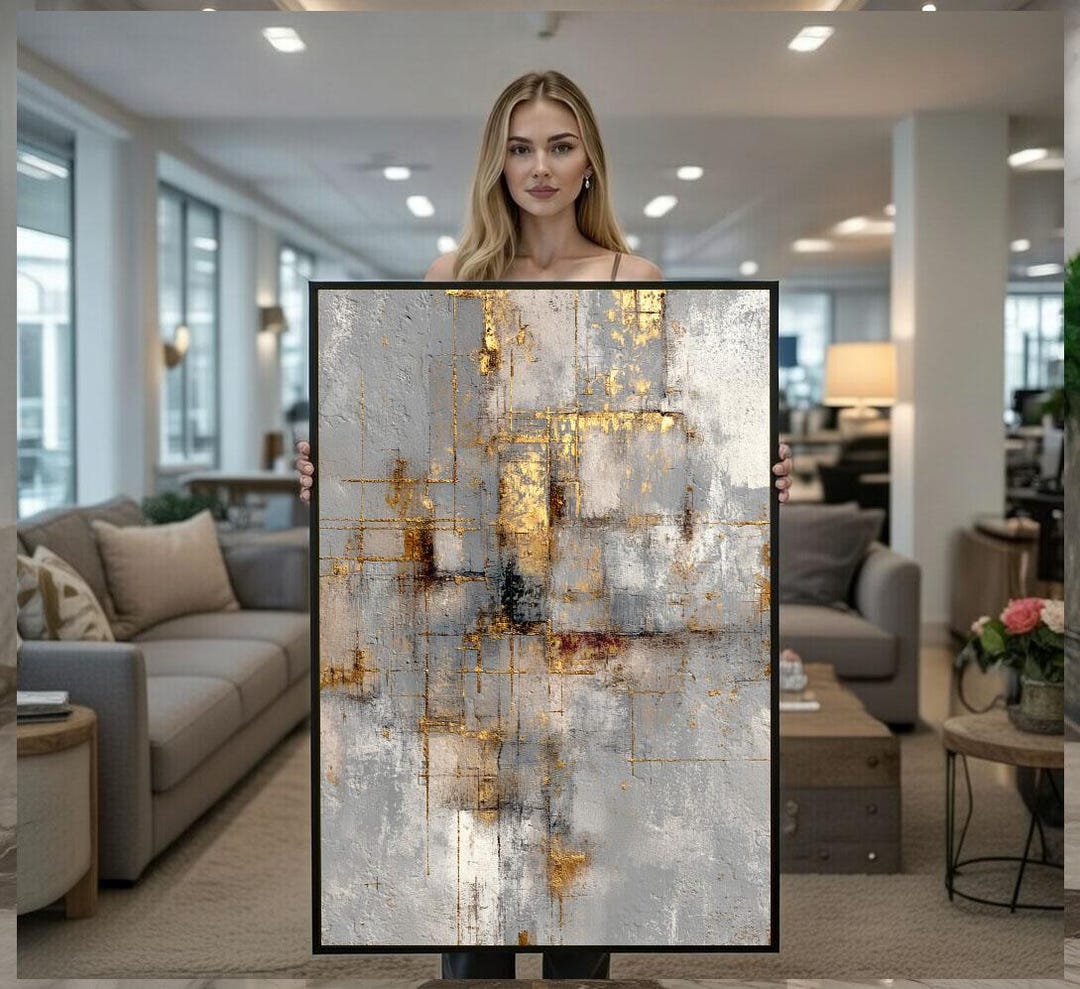 Elegant Abstract Gold and Gray Canvas Wall Art Print Modern Living Room ...