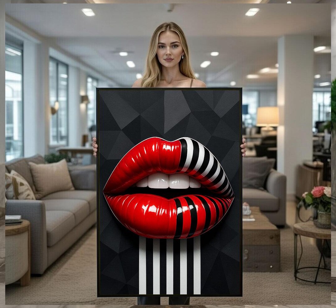 Bold Red Lips Pop Art Canvas Wall Art Print Modern Living Room Decor ...