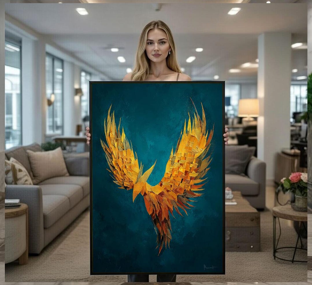 Vibrant Phoenix Abstract Canvas Wall Art Print Teal and Orange