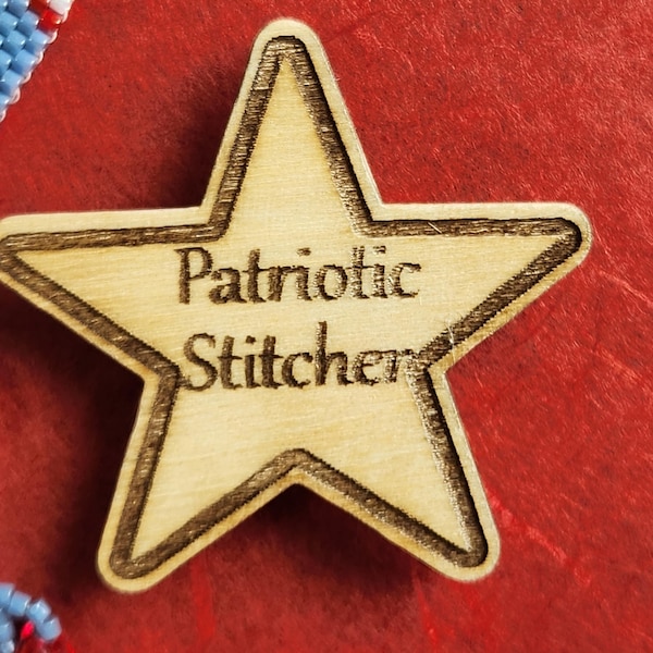 Patriotic Stitcher Needle Minder Laser Engraved Wood
