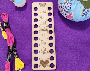 Organiseur de fil rectangulaire au point de croix et jardin toute la journée en bois gravé au laser 20 trous