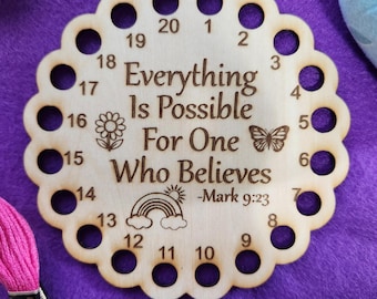 Everything Is Possible Floss Organizer Circle Laser Engraved Wood 20 Holes