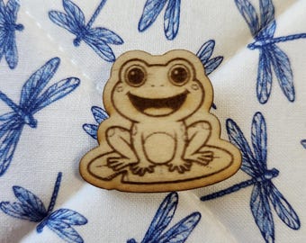 Needle Minder grenouille en bois gravé au laser avec aimant puissant