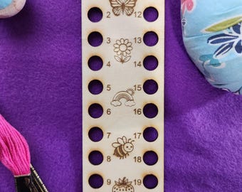 Rangement pour fil dentaire rectangulaire Spring Stitches en bois gravé au laser 20 trous