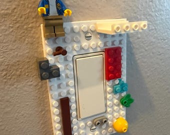 Baukasten Kompatibel Lichtschalter Abdeckung | Kreativer Wandteller | Spaß Kinderzimmer Dekor | LEGO inspiriert Schalter-Platte