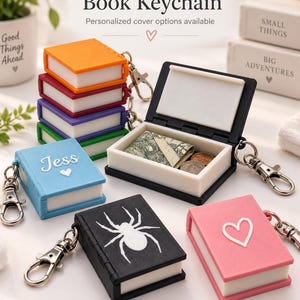 Personalized Hidden Book Keychain | Secret Storage Compartment | Mini Book Bag Charm | Custom Name or Icon | 3D Printed Gift