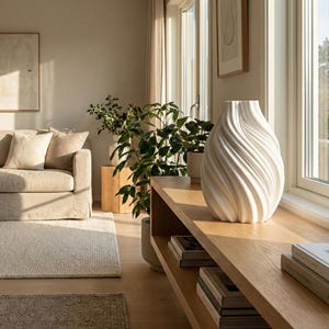 Wazon o współczesnym designie – dekoracyjny, rzeźbiarski, żebrowany wazon, nowoczesny przedmiot do dekoracji wnętrz