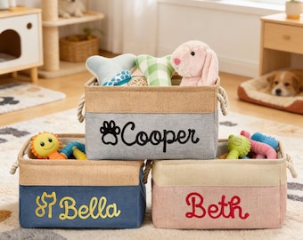 Cesta de almacenamiento de juguetes para mascotas personalizada, caja de juguetes para perros bordada a medida